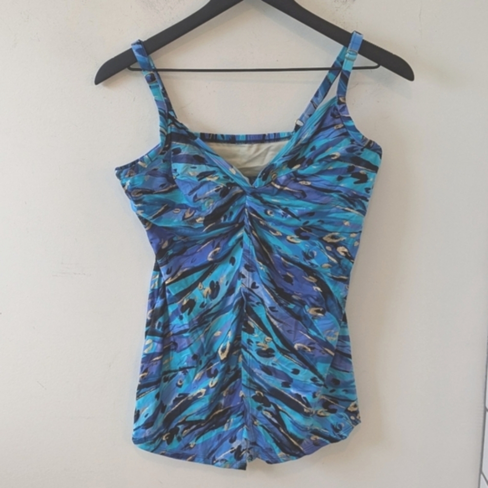 Miraclesuit Tankini Swimsuit Top Only Blue Gold Metallic 12 Animal Magnetism